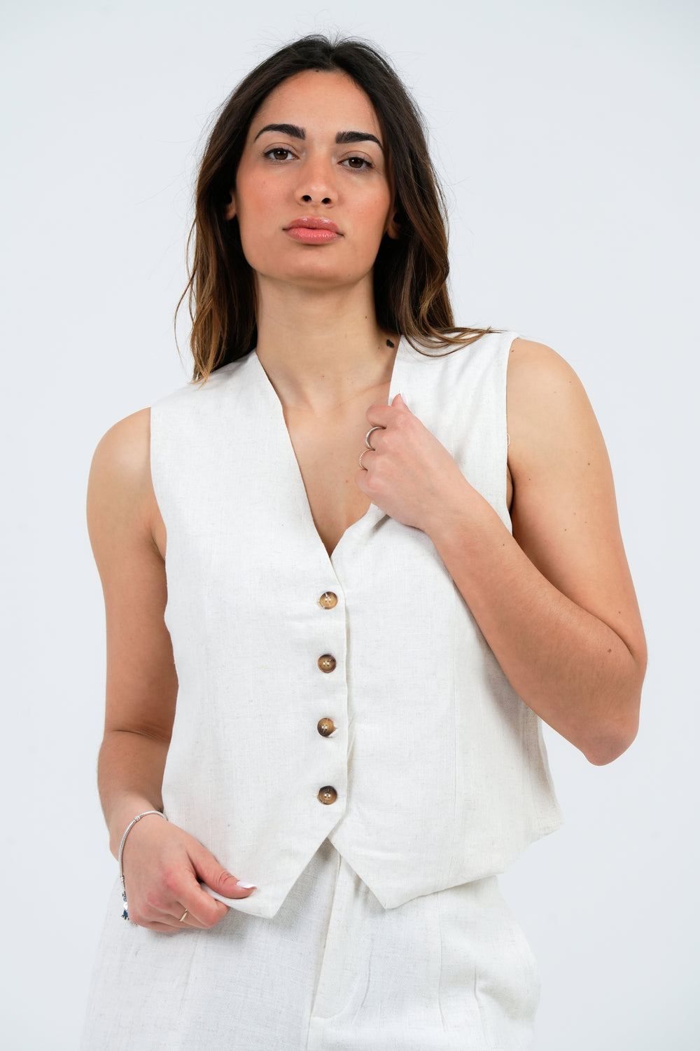 GILET DONNA EFFETTO LINO FIORENZA AMADORI J162