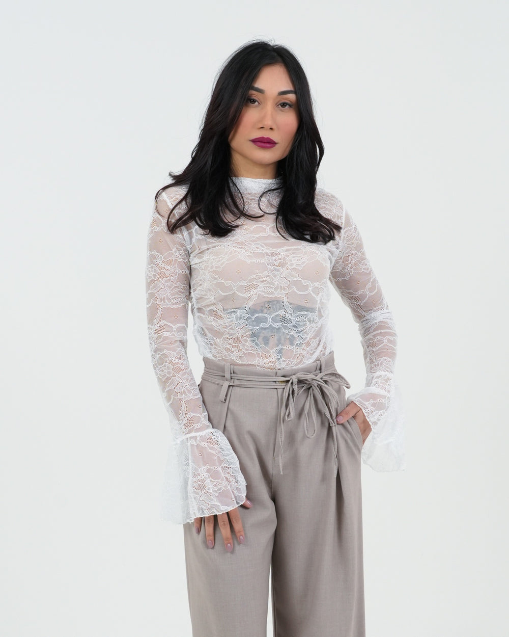 MAGLIA DONNA MANICA LUNGA DI PIZZO FIORENZA AMADORI 22128