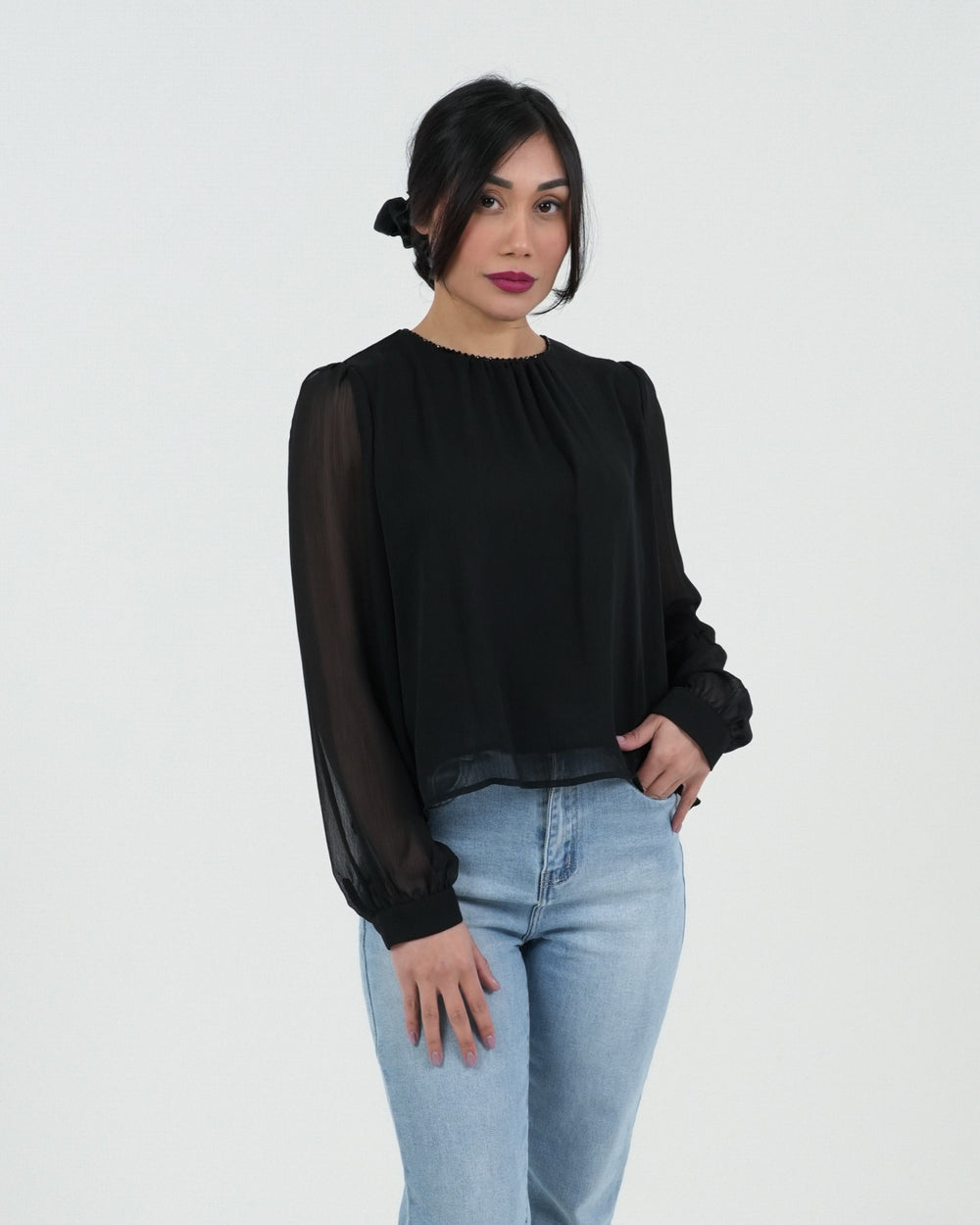 MAGLIA DONNA MANICA LUNGA GIROCOLLO SWAROVSKI 240468
