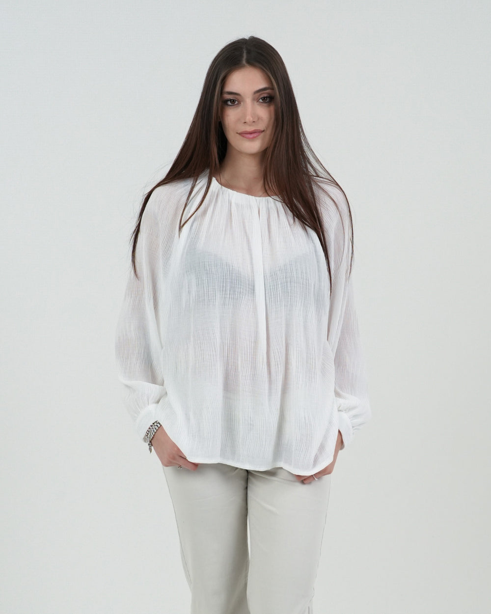 CASACCA DONNA PLISSE' GIROCOLLO MANICA LUNGA FIORENZA AMADORI 240491