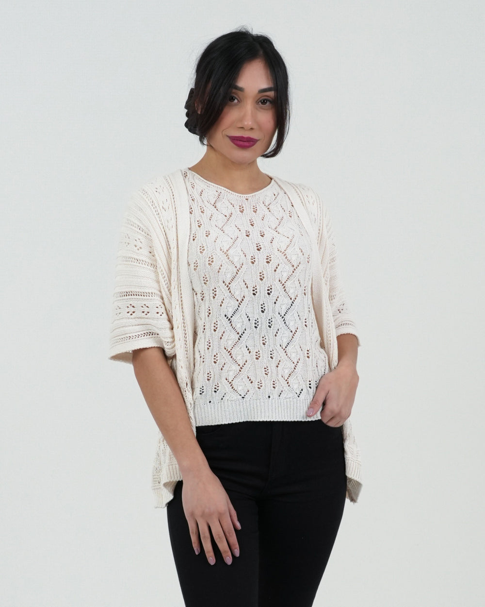 CARDIGAN DONNA RICAMATO MANICA CORTA FIORENZA AMADORI 25200