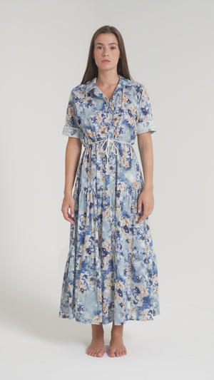 ABITO LUNGO DONNA FLOREALE AZZURRO FIORENZA AMADORI MC32.272