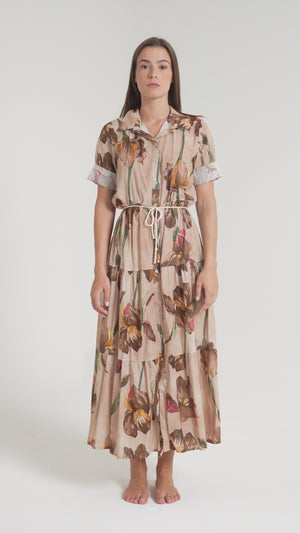 ABITO LUNGO DONNA FLOREALE BEIGE FIORENZA AMADORI MC32.272