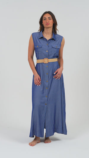ABITO LUNGO DONNA IN VISCOSA EFFETTO DENIM FIORENZA AMADORI J106
