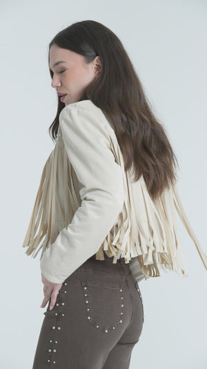 GIACCA SUEDE CON FRANGE E BORCHIE FIORENZA AMADORI 27586