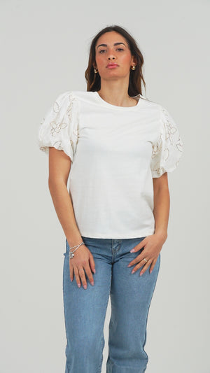 T-SHIRT DONNA MANICA CORTA A PALLONCINO E FIORI PAILLETTES FIORENZA AMADORI 32565
