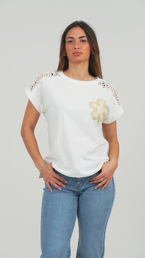 T-SHIRT DONNA CON RICAMO FIORE FIORENZA AMADORI 29746